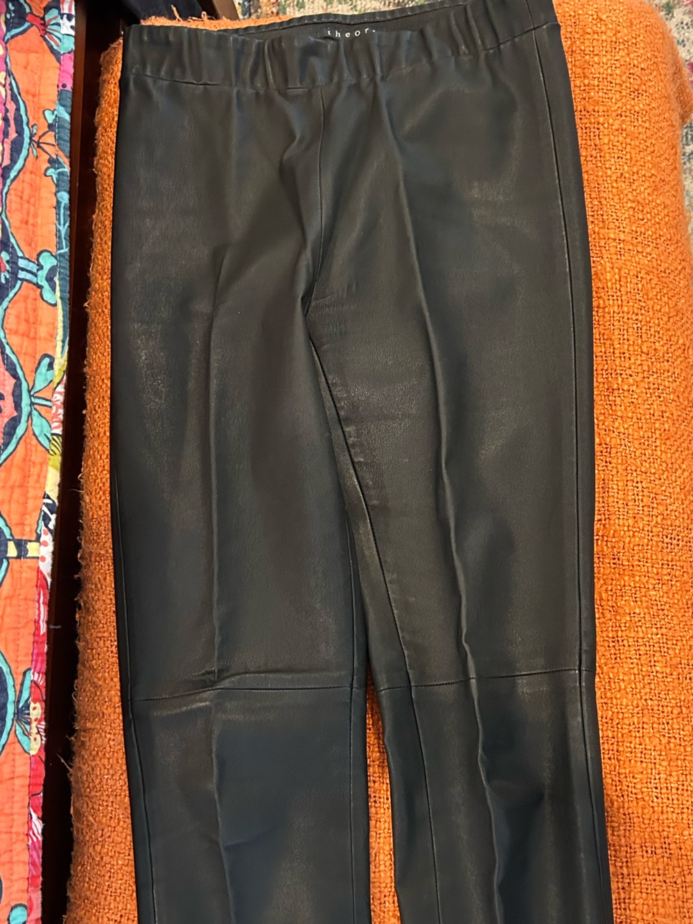 THEORY stretch leather leggings.